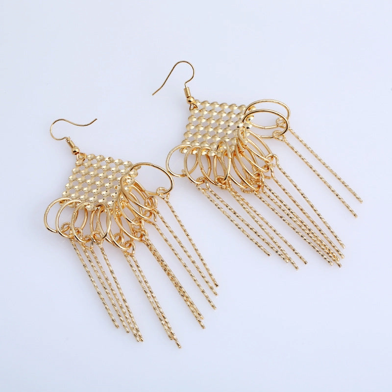 Wholesale Long tassel earrings with hollowed-out exaggerated design