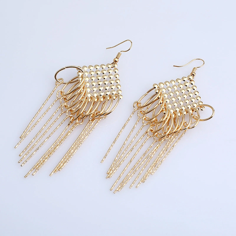 Wholesale Long tassel earrings with hollowed-out exaggerated design