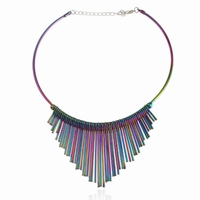 Wholesale  long tassel metal collar clavicle chain fan-shaped colorful short necklace trend punk style