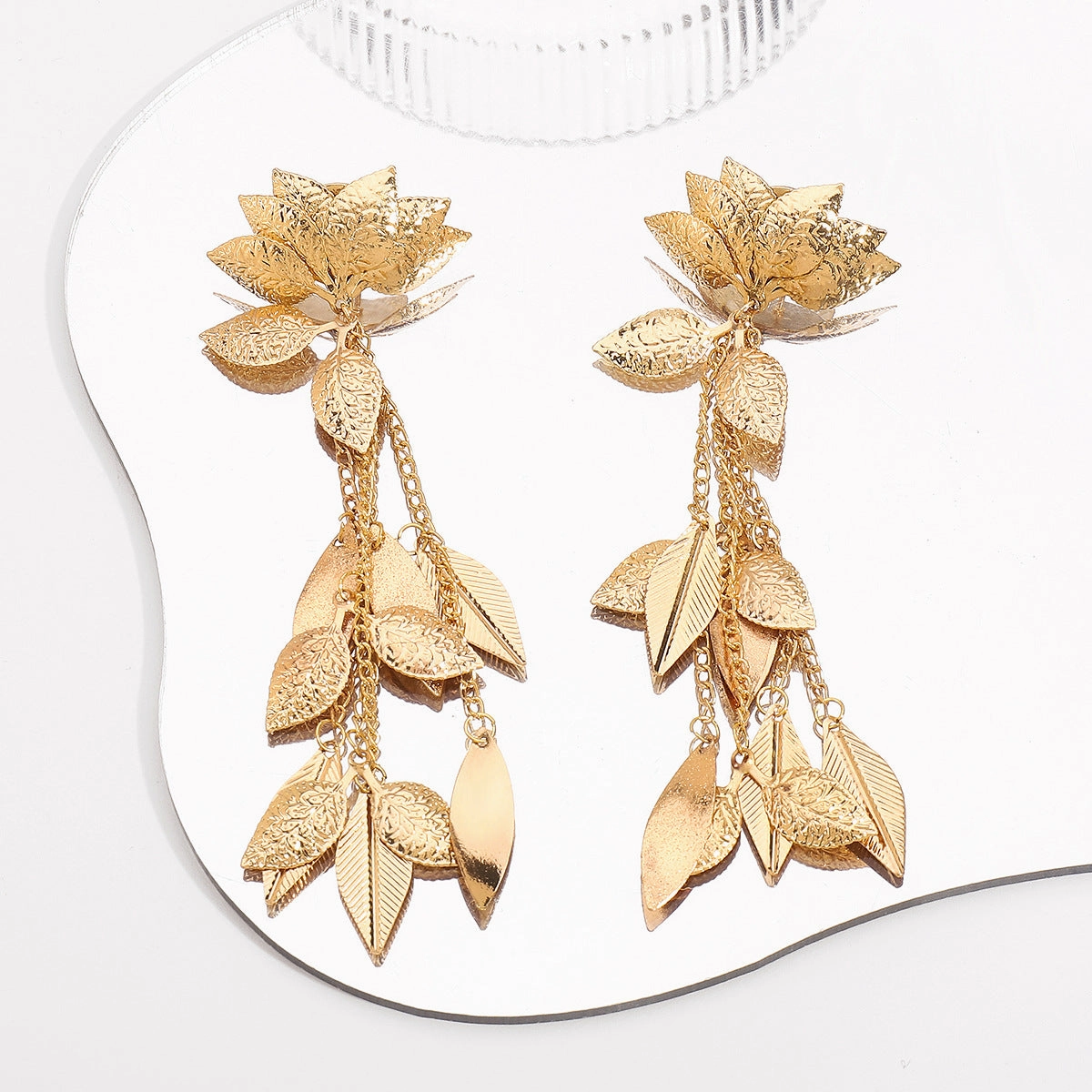 Wholesale Long Tassel Metal Lotus Exaggerated Earrings