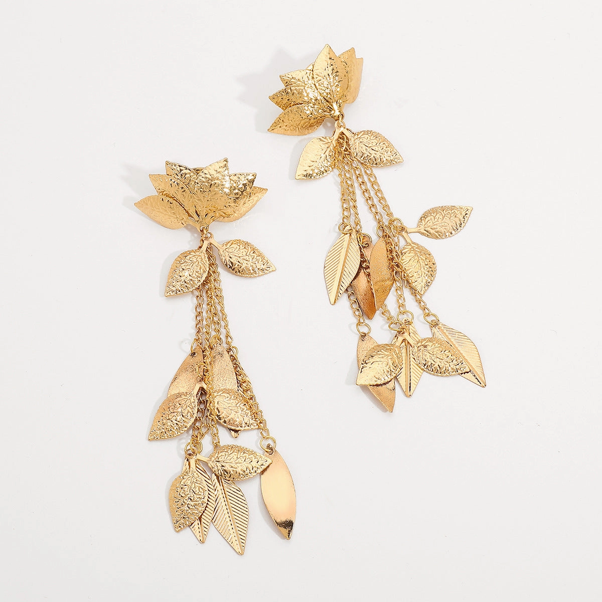 Wholesale Long Tassel Metal Lotus Exaggerated Earrings