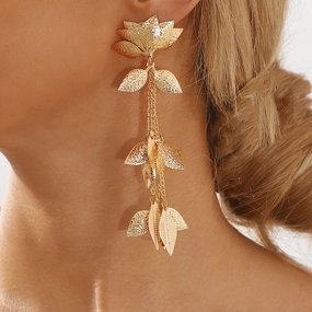 Wholesale Long Tassel Metal Lotus Exaggerated Earrings