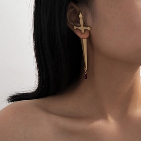 Wholesale Long Water Drop Cross Sword Hilt Alloy Stud Earrings