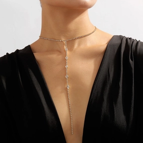 Wholesale Long Y-shaped Geometric Rhinestone Necklace