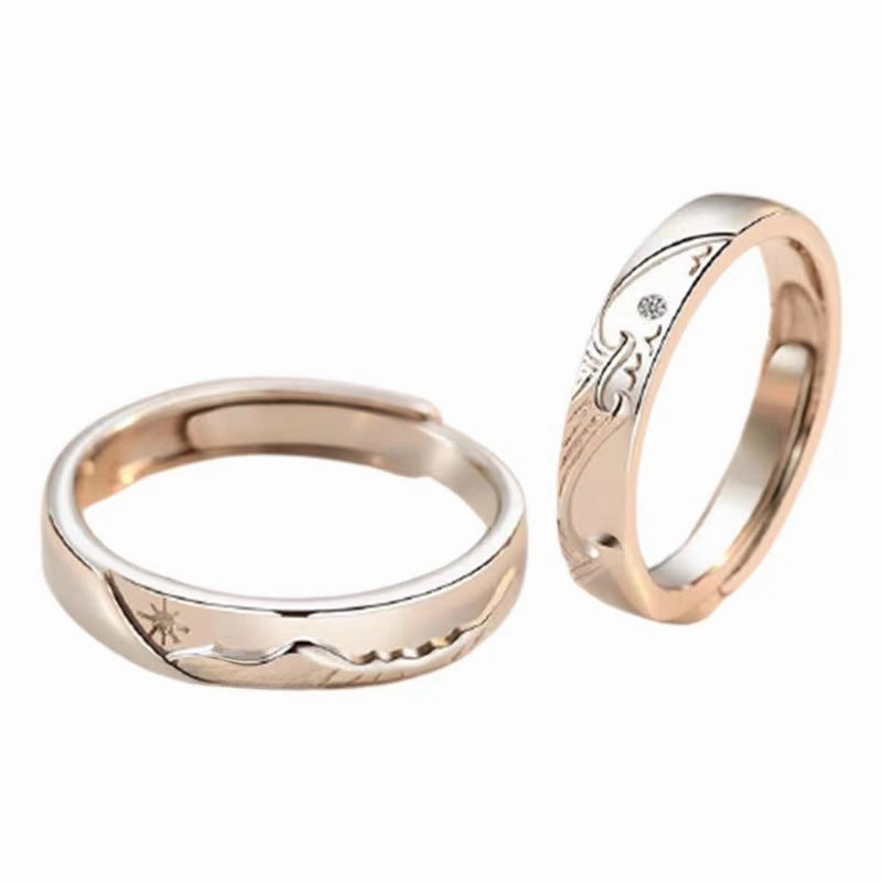 Wholesale Lotus New Style Mountain Oath Sea Vow Couple Rings A Pair Women's Men's Plain Ring Niche Wedding Ring Valentine's Day Gift
