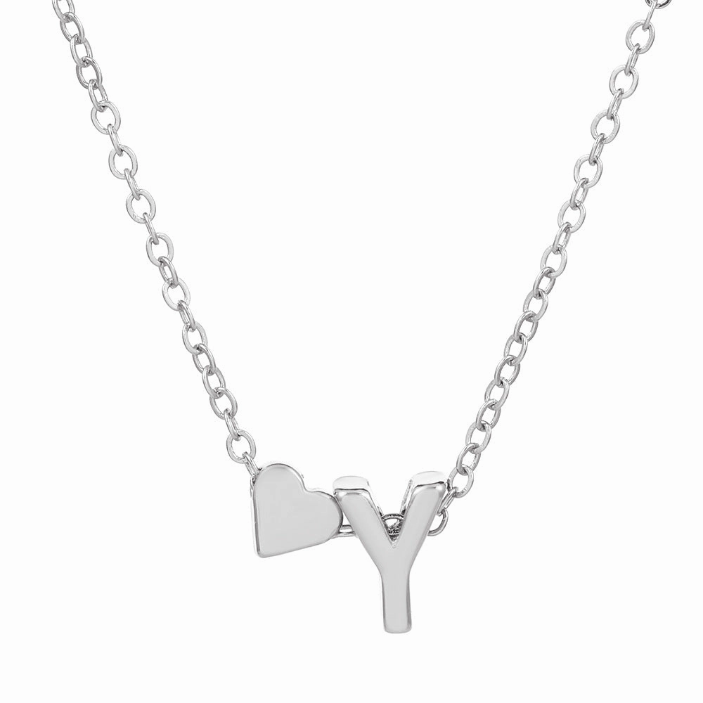 Wholesale love 26 English letters creative heart-shaped short clavicle chain