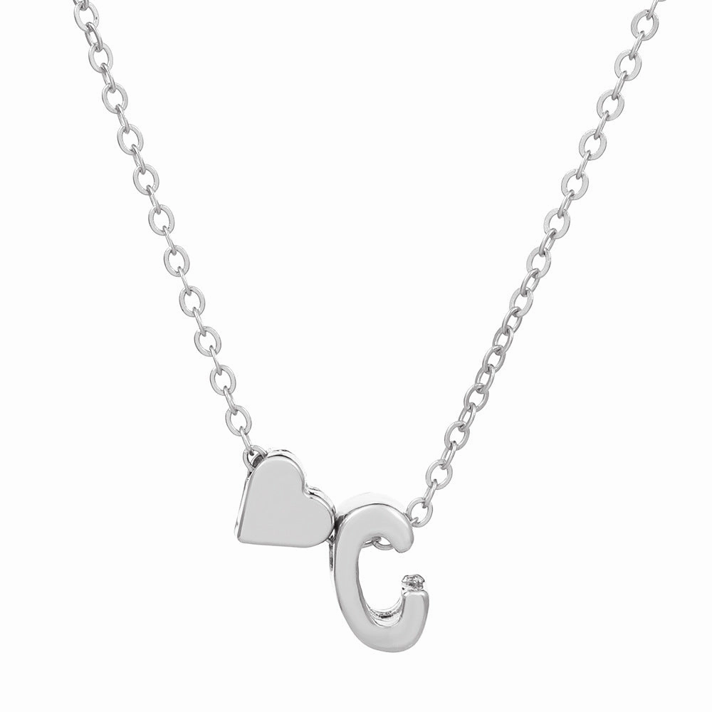 Wholesale love 26 English letters creative heart-shaped short clavicle chain