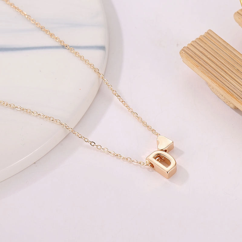 Wholesale love 26 English letters creative heart-shaped short clavicle chain