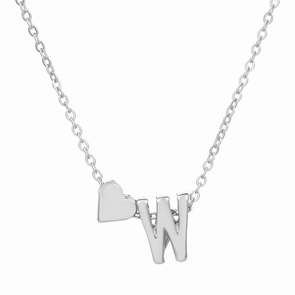 Wholesale love 26 English letters creative heart-shaped short clavicle chain
