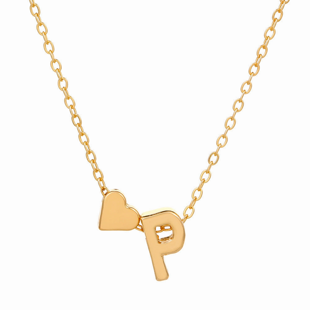 Wholesale love 26 English letters creative heart-shaped short clavicle chain