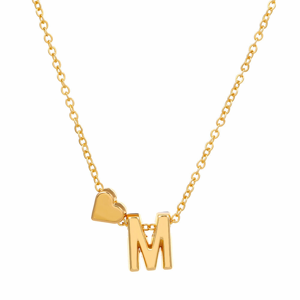 Wholesale love 26 English letters creative heart-shaped short clavicle chain
