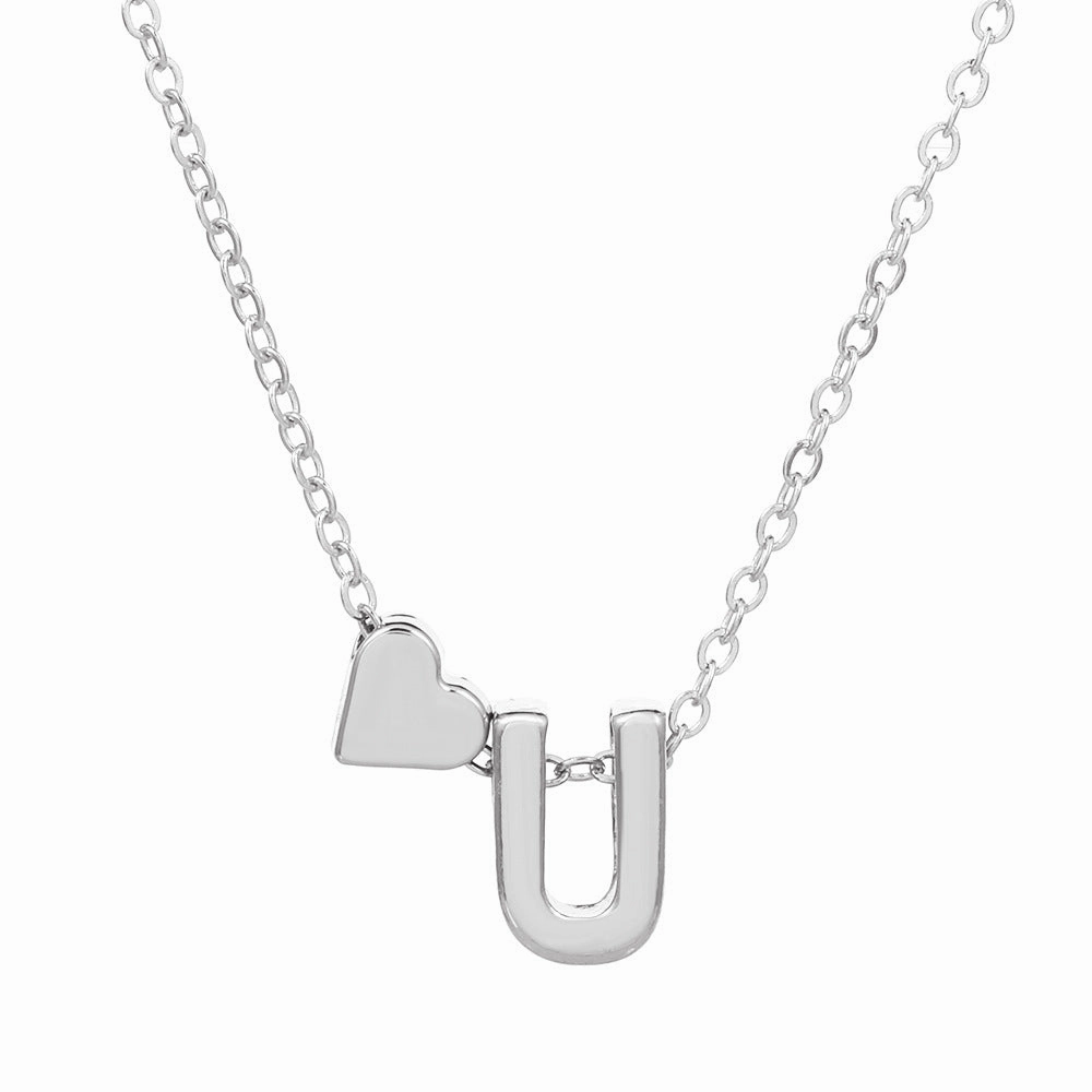 Wholesale love 26 English letters creative heart-shaped short clavicle chain
