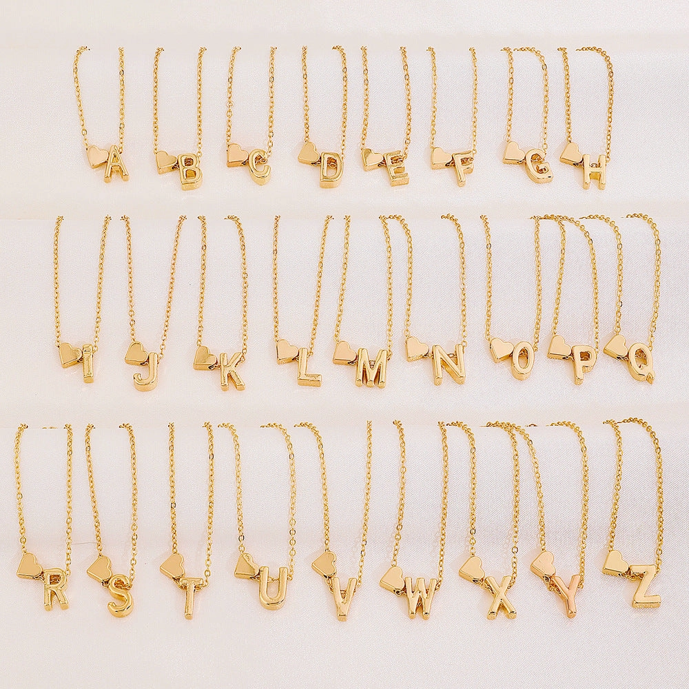 Wholesale love 26 English letters creative heart-shaped short clavicle chain