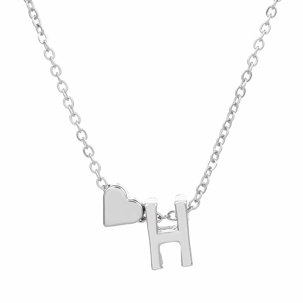 Wholesale love 26 English letters creative heart-shaped short clavicle chain