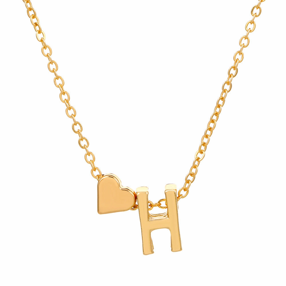 Wholesale love 26 English letters creative heart-shaped short clavicle chain