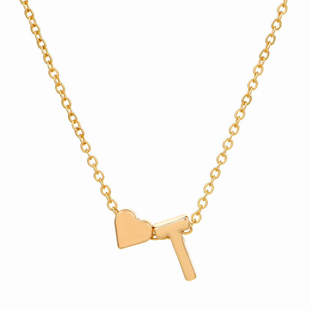 Wholesale love 26 English letters creative heart-shaped short clavicle chain