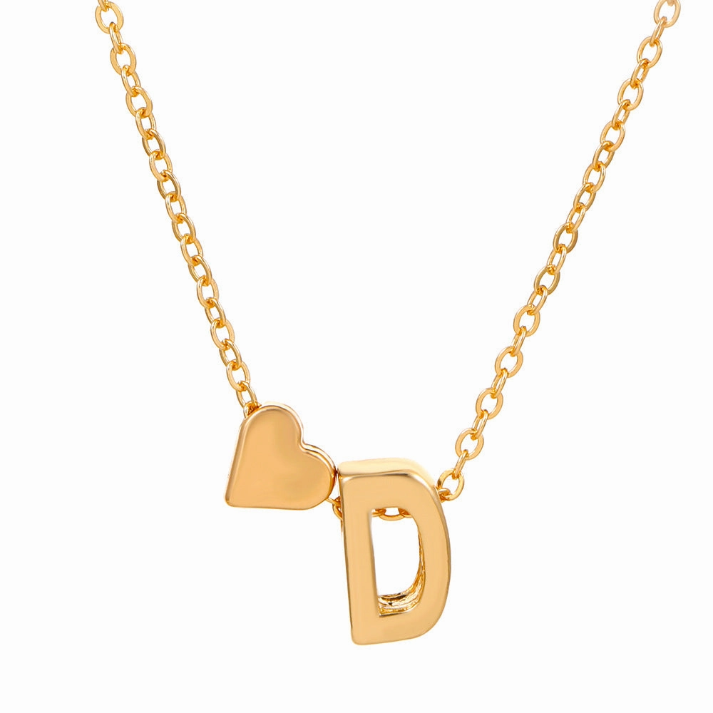 Wholesale love 26 English letters creative heart-shaped short clavicle chain