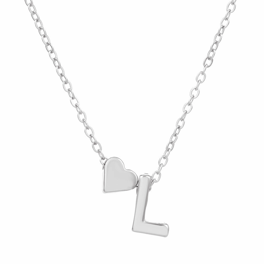 Wholesale love 26 English letters creative heart-shaped short clavicle chain