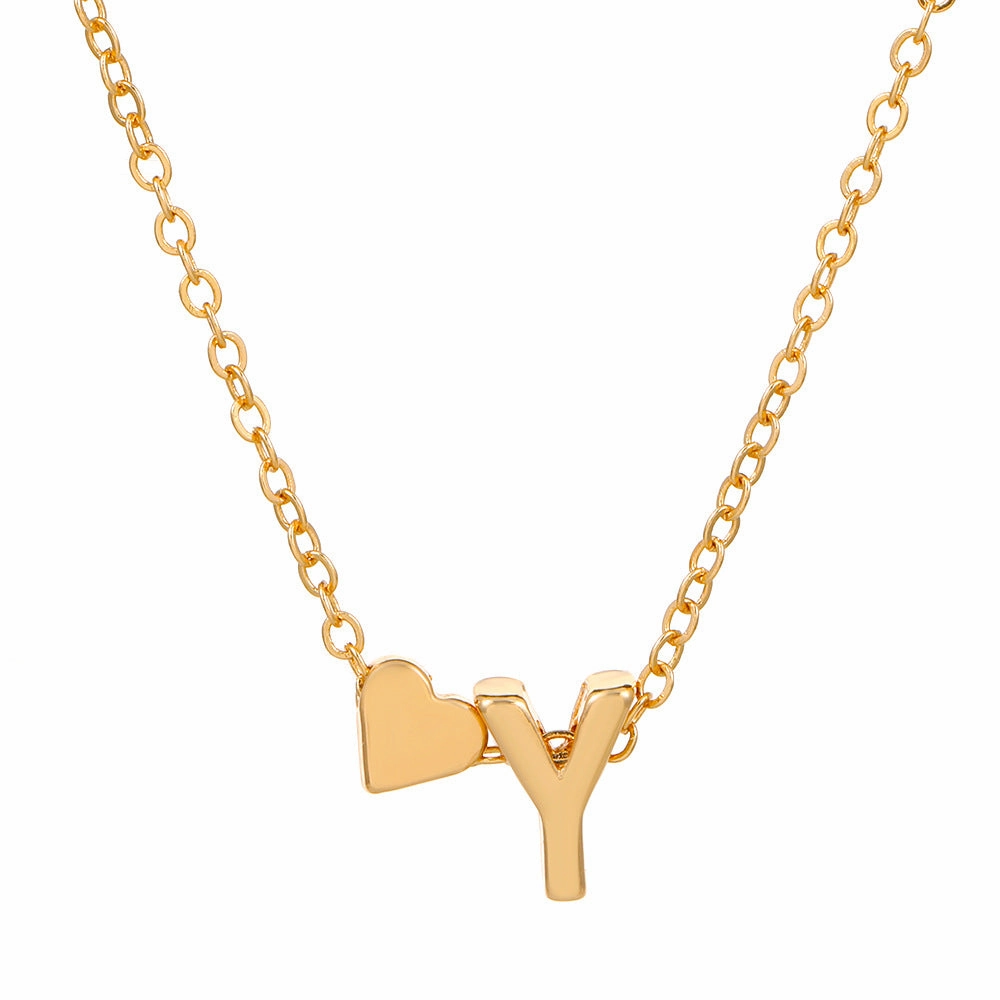 Wholesale love 26 English letters creative heart-shaped short clavicle chain