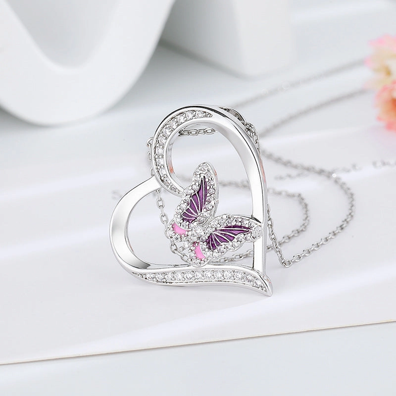 Wholesale Love Butterfly Diamond Bronze Necklaces