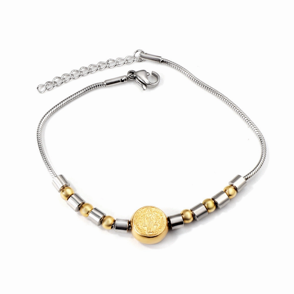 Wholesale Love Cross Oval Gradual Gold Figure Steel Ball Geometry Titanium Steel Bracelet