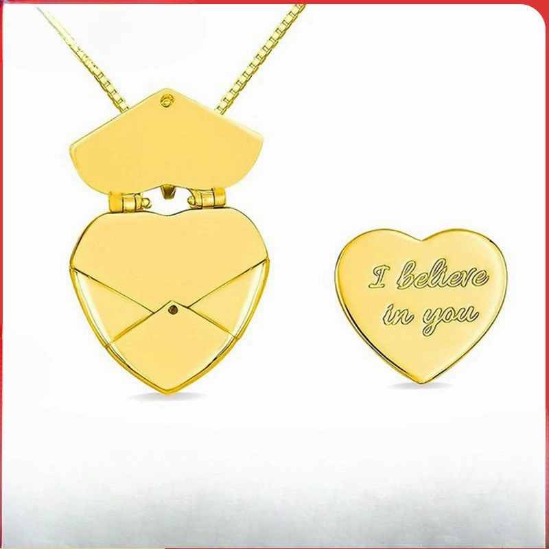 Wholesale Love Envelope Personalized DIY Engraving Openable Smooth Magnetic Heart-Shaped Necklaces