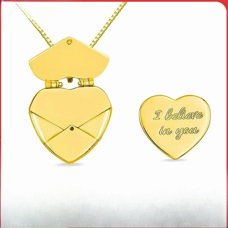 Wholesale Love Envelope Personalized DIY Engraving Openable Smooth Magnetic Heart-Shaped Necklaces