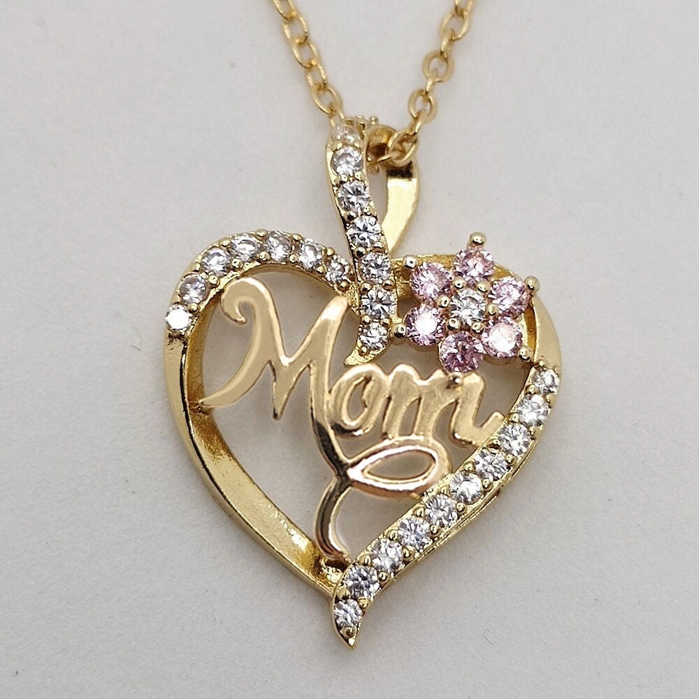 Wholesale Love Flower MOM Diamond Set Alloy Necklace