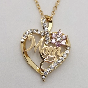 Wholesale Love Flower MOM Diamond Set Alloy Necklace