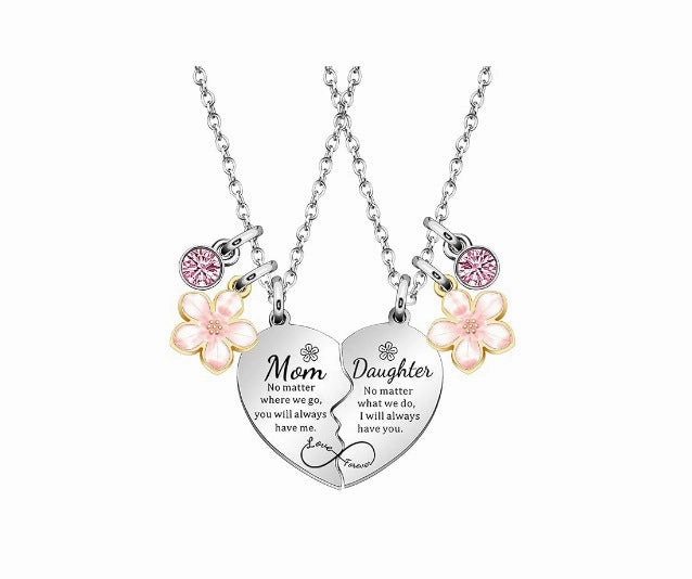 Wholesale Love Flower Mother and Daughter Heart Engraving Necklace