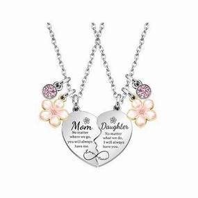Wholesale Love Flower Mother and Daughter Heart Engraving Necklace