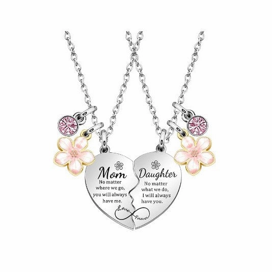 Wholesale Love Flower Mother and Daughter Heart Engraving Necklace