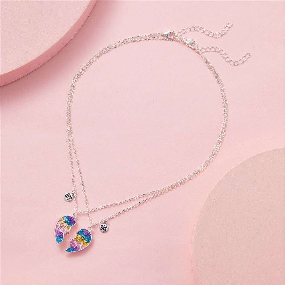 Wholesale Love Heart Gradient Drip Oil Magnet Pendant Necklaces