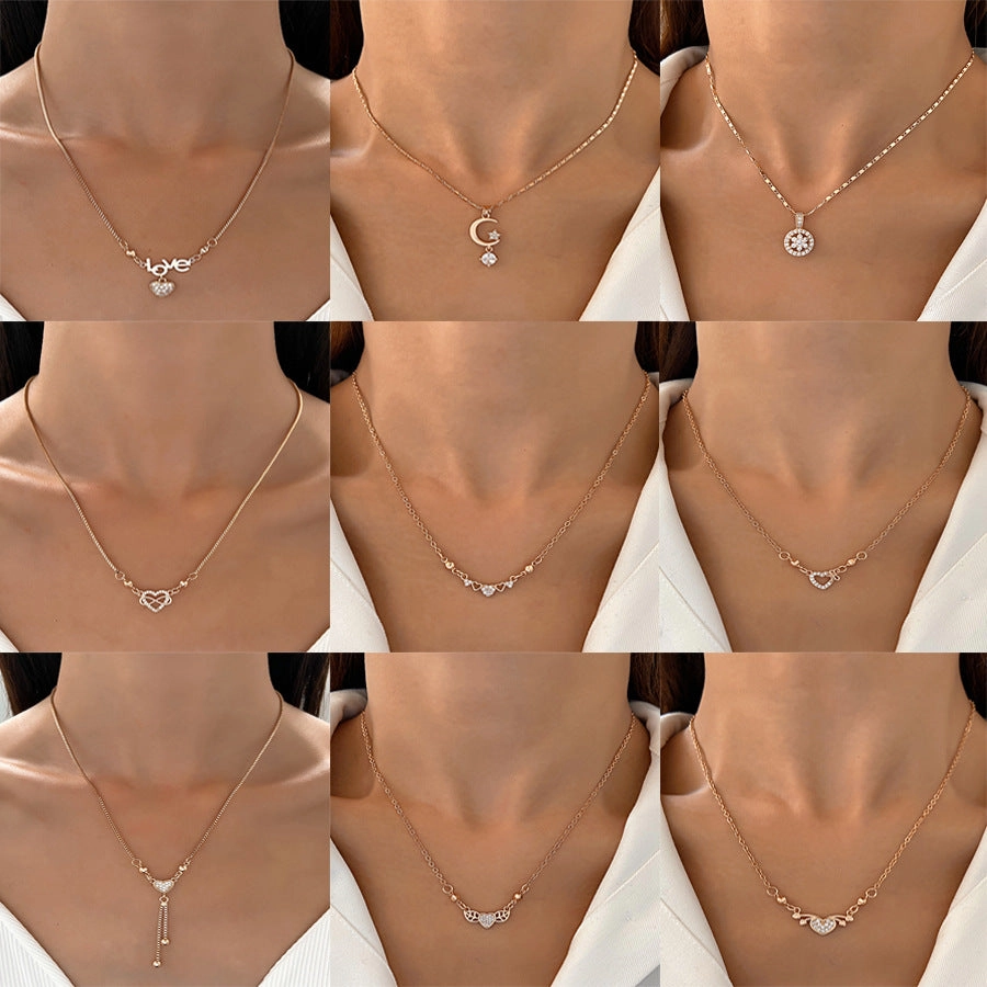 Wholesale Love Heart Vintage Butterfly Tassel Heart Shape Clavicle Alloy Necklaces