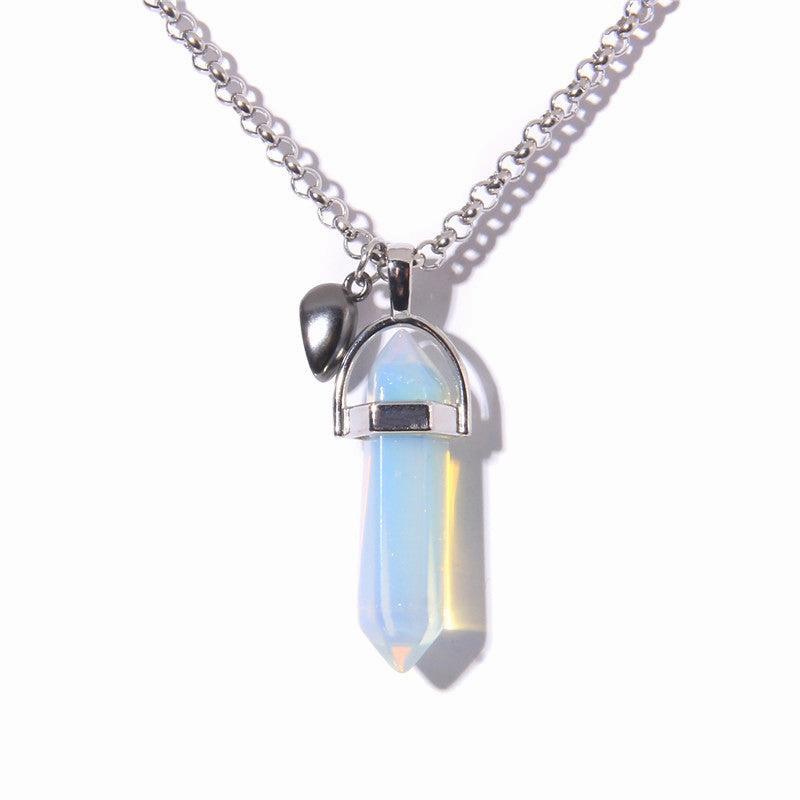 Wholesale Love Magnetic Buckle Couple Natural Hexagonal Column Raw Stone Pendant Necklaces