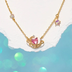 Wholesale Love Moon Copper Plated 18K Real Gold Necklaces
