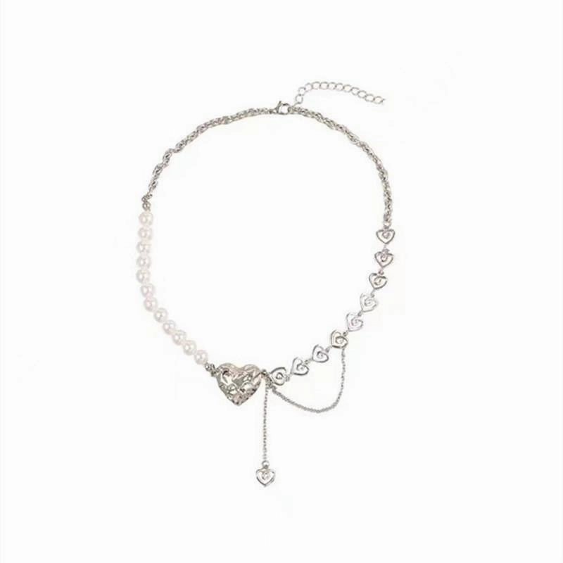Wholesale Love Pearl Metal Splicing Necklace Sweater Chain