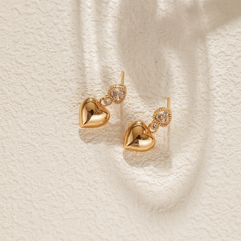 Wholesale Love S925 Silver Needle Inlaid Zircon Gold Plated Earrings