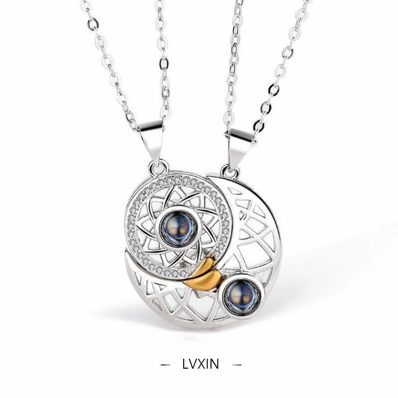 Wholesale Love Sun and Moon Camera Couple Projection Pair of Pendant Magnet Constellation Clavicle Necklaces