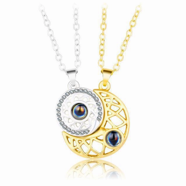 Wholesale Love Sun and Moon Camera Couple Projection Pair of Pendant Magnet Constellation Clavicle Necklaces