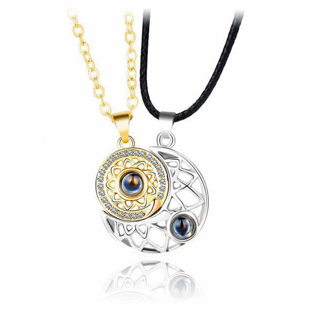 Wholesale Love Sun and Moon Camera Couple Projection Pair of Pendant Magnet Constellation Clavicle Necklaces