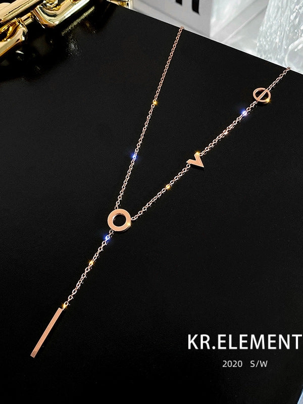 Wholesale LOVE Tassel Necklace Chain Women's Summer Collarbone Chain Simple Niche Woolen Chain Without Fading Valentine's Day