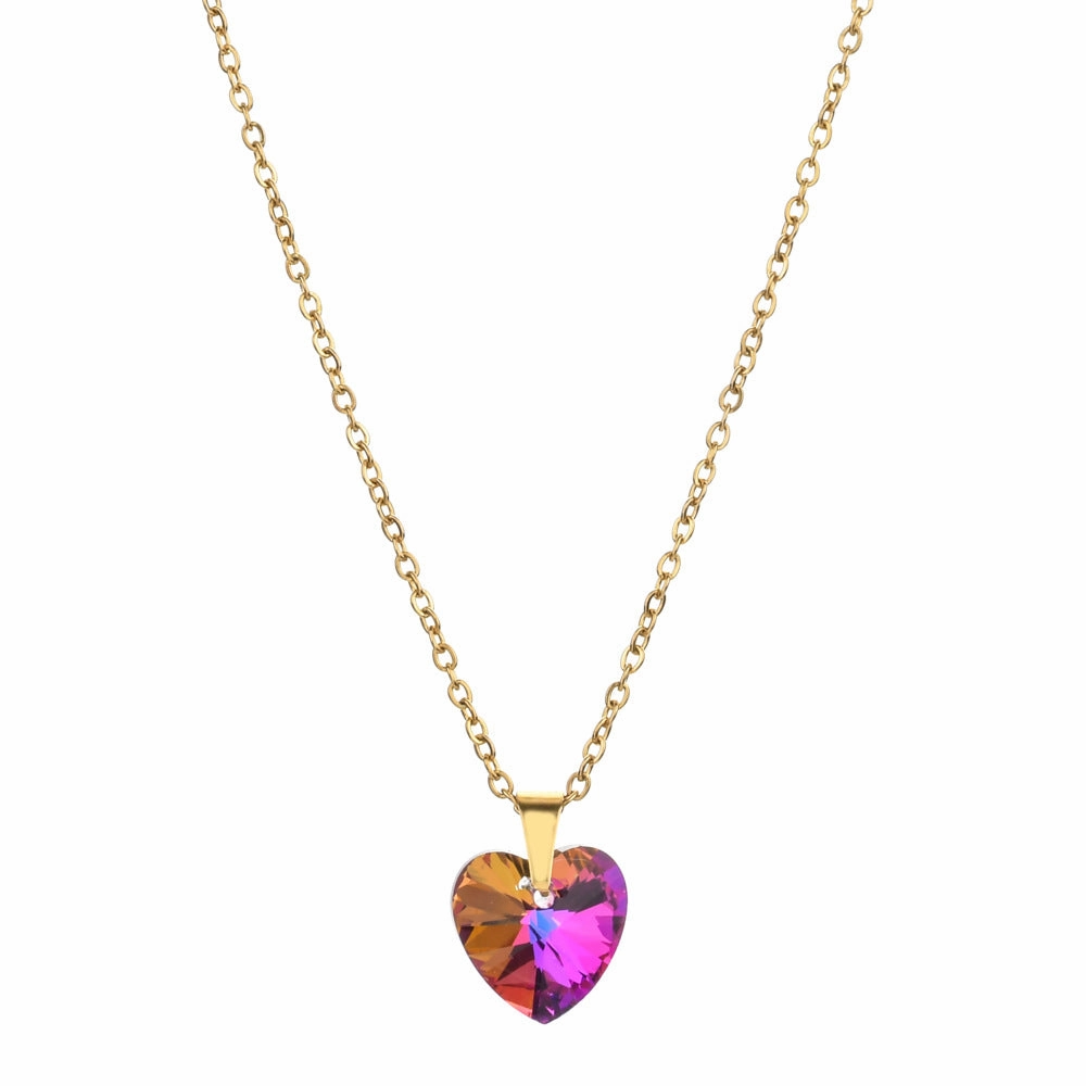 Wholesale Love Zircon Colored Pendant Stainless Steel Necklaces