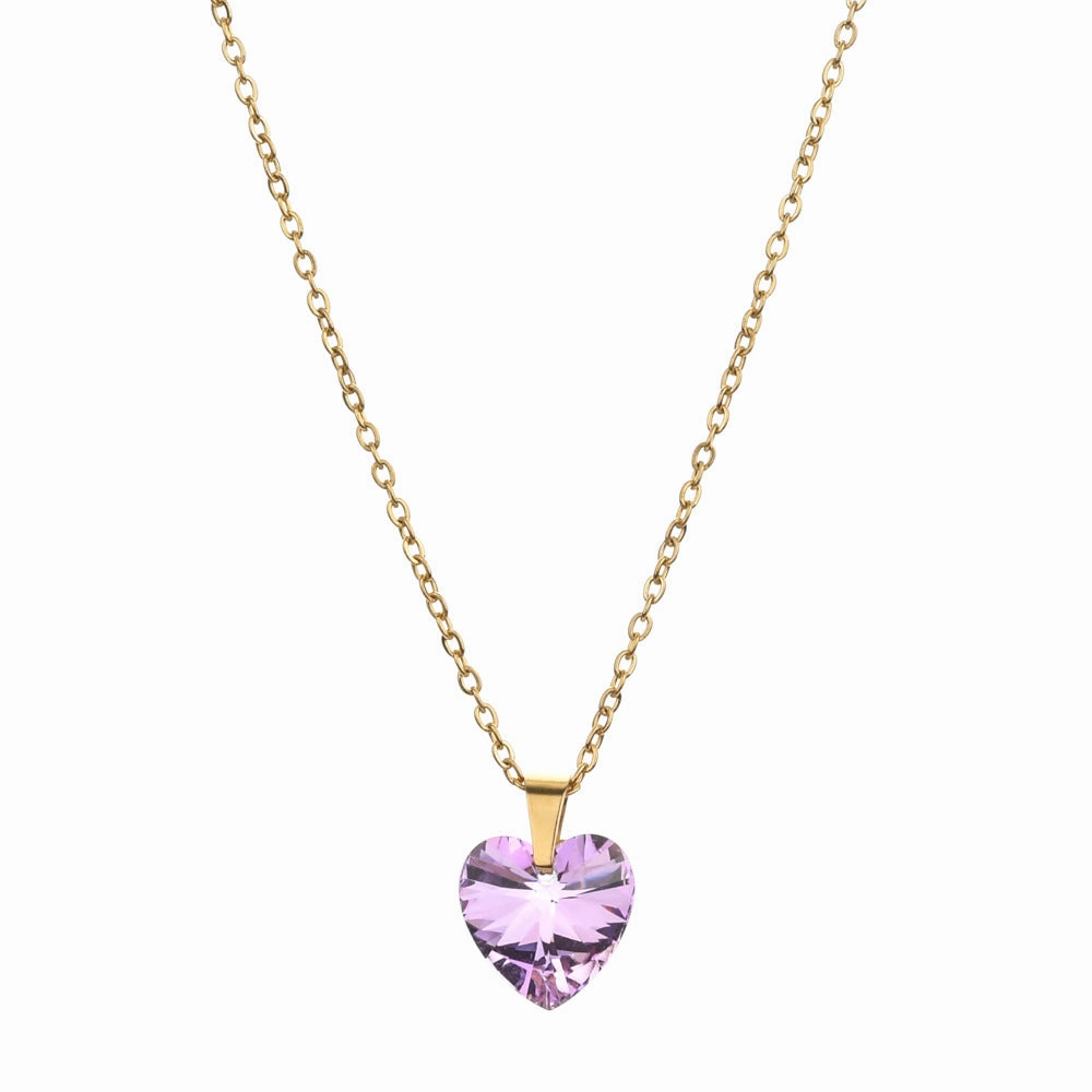 Wholesale Love Zircon Colored Pendant Stainless Steel Necklaces