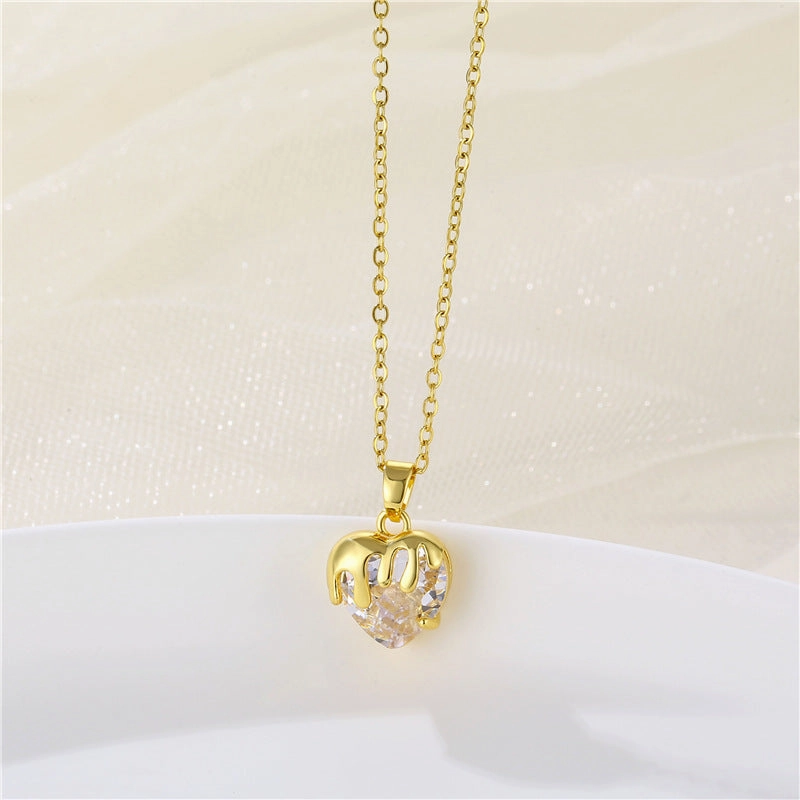 Wholesale love zircon stainless steel heart shaped crystal creative clavicle chain necklace