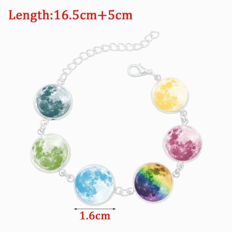 Wholesale Luminous Galaxy Moon Time Gemstone Silver Character Glass Bracelet
