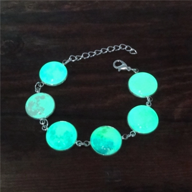 Wholesale Luminous Galaxy Moon Time Gemstone Silver Character Glass Bracelet