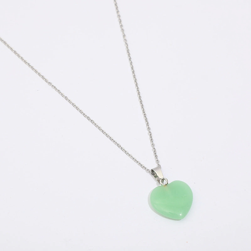 Wholesale Luminous Pendant Heart Natural Stone Titanium Steel Chain Necklaces