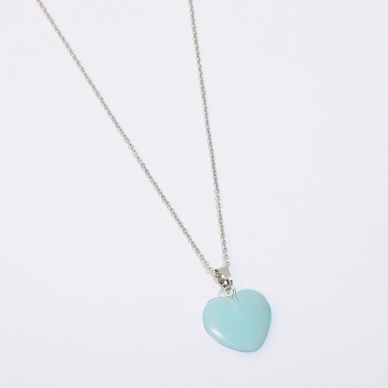 Wholesale Luminous Pendant Heart Natural Stone Titanium Steel Chain Necklaces