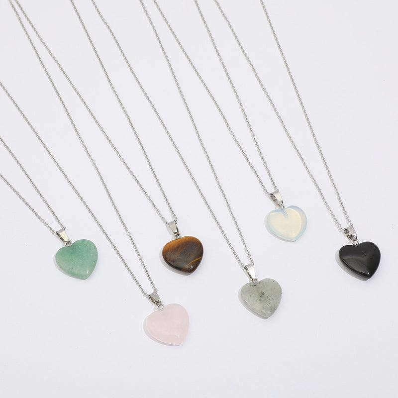 Wholesale Luminous Pendant Heart Natural Stone Titanium Steel Chain Necklaces